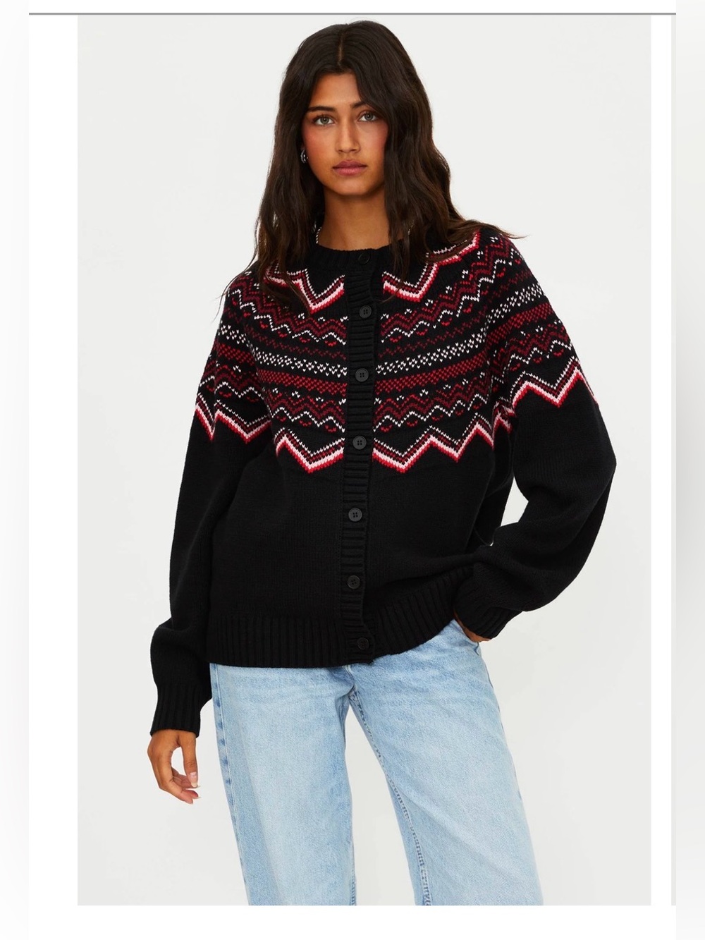 Anthropologie Beach Riot Black Fair Isle Button-Front Sweater